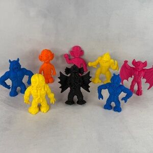 Colorful Monster Figurine Set Diener 1970s Style 4” Plastic Figure Lot of 8